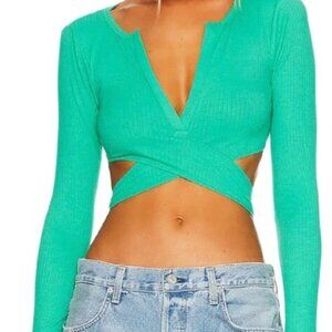 Lovers and Friends Green Long Sleeve Wrap Top WITH TAGS